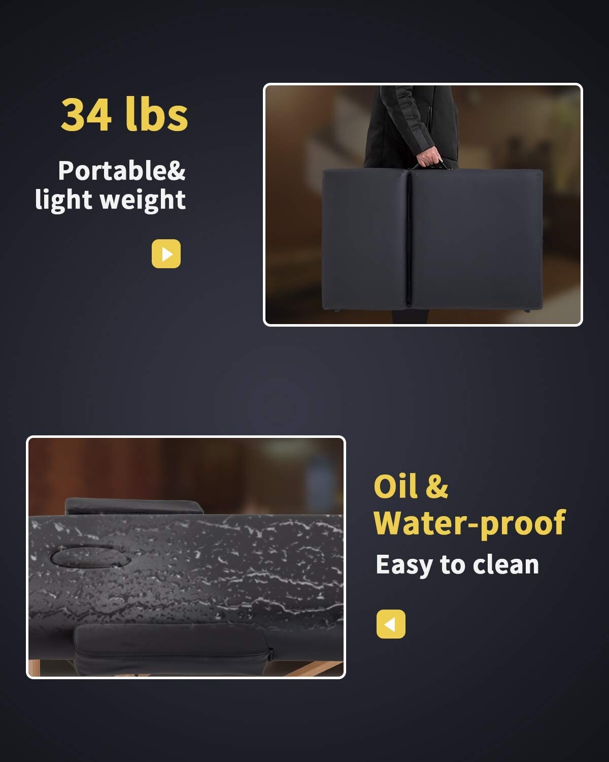 Portable 73 inch Folding Massage Table Black