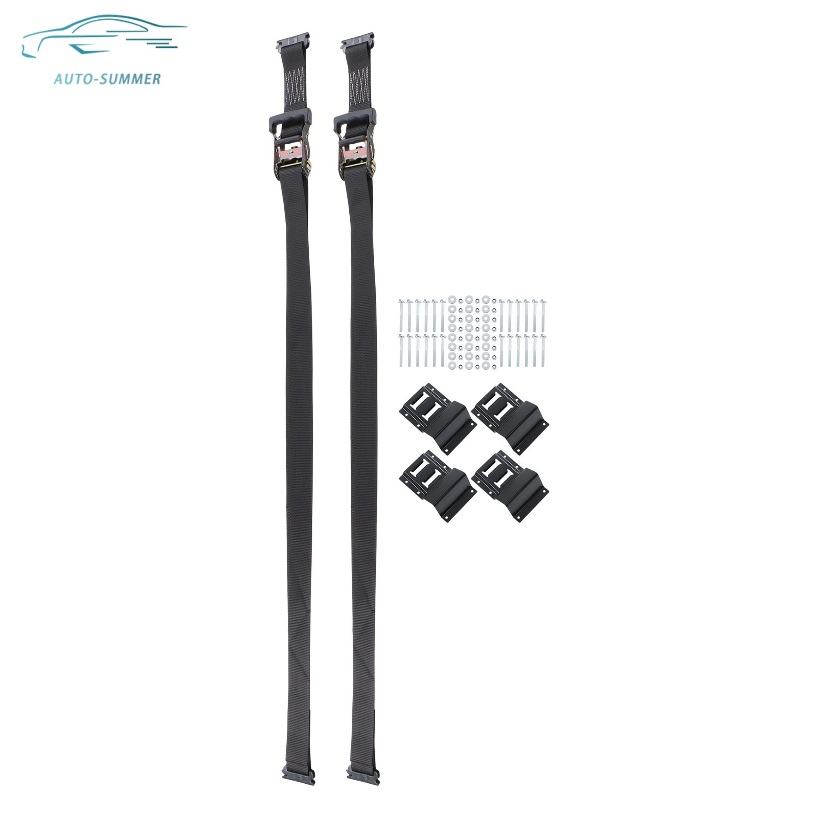 1 Pack Wheel Chock Tie Down Strap Kit For Trailer ATV UTV Black Ratchet Straps