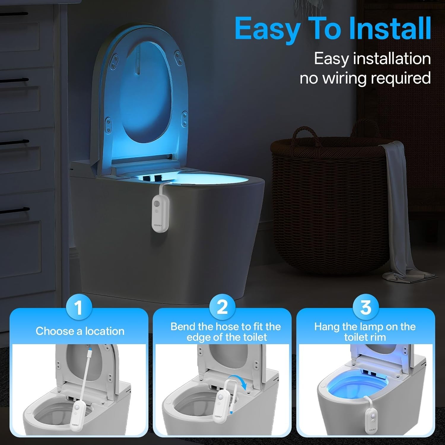 2-Pack Toilet Night Light Motion Sensor Activated, Rechargeable RGB Toilet Bowl