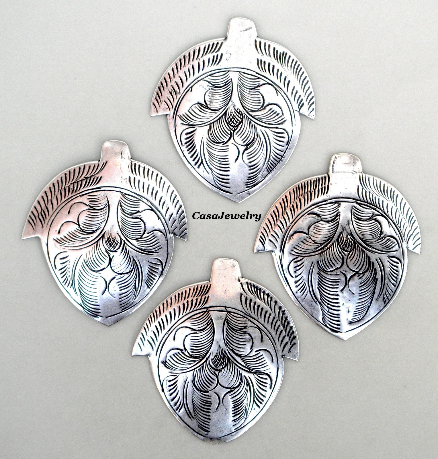 #3220NH ANTIQUED .925 STERLING SILVER PLATED THAI HILL TRIBE COMPONENT - 4 Pc
