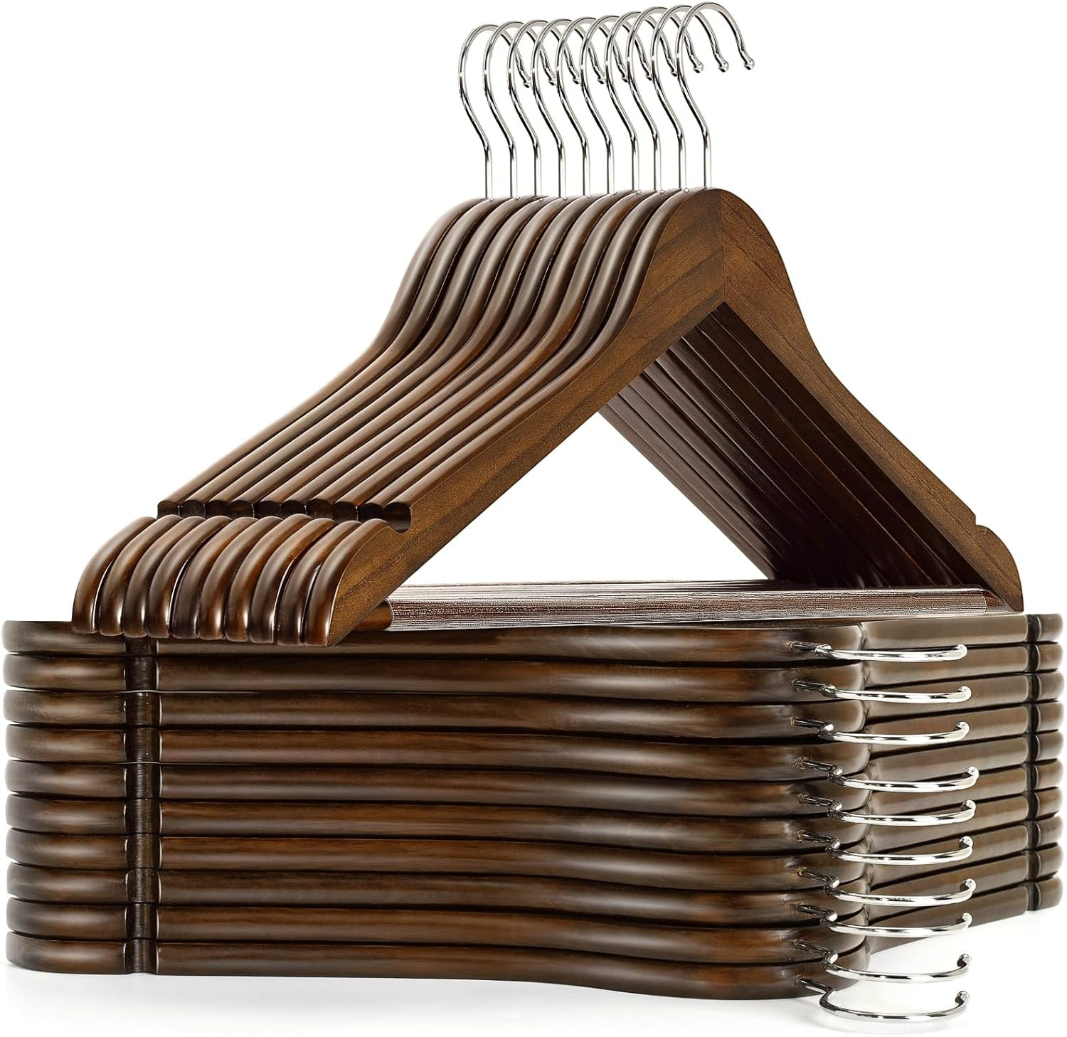 20 Pack Vintage Wooden Coat Hangers, Walunt Wood Suit Hangers with Non Slip Pant