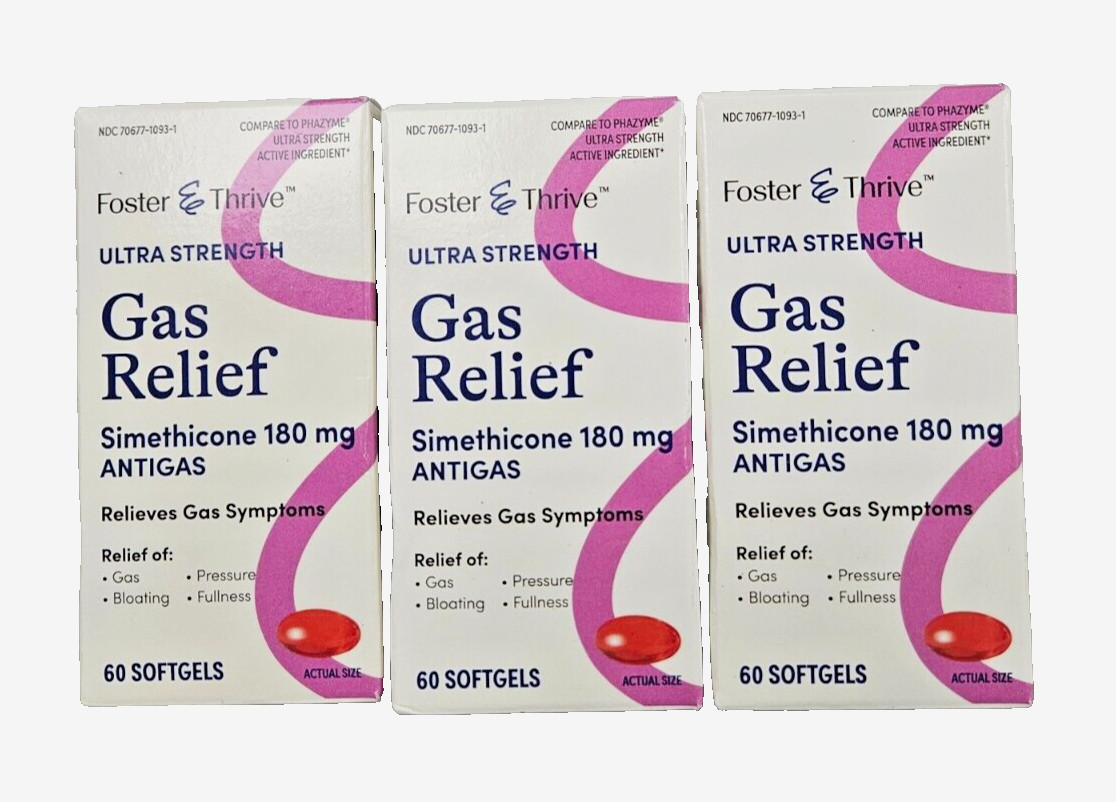 F&T Simethicone GAS RELIEF 180mg 60 Softgels ( 3 bottles ) __