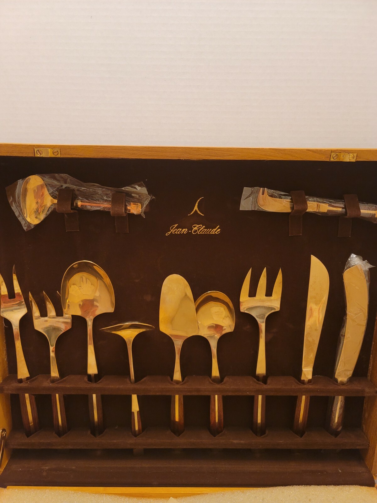 91 Piece Jean-Claude Rosewood & Bronze Complete Flatware & Servingware Set