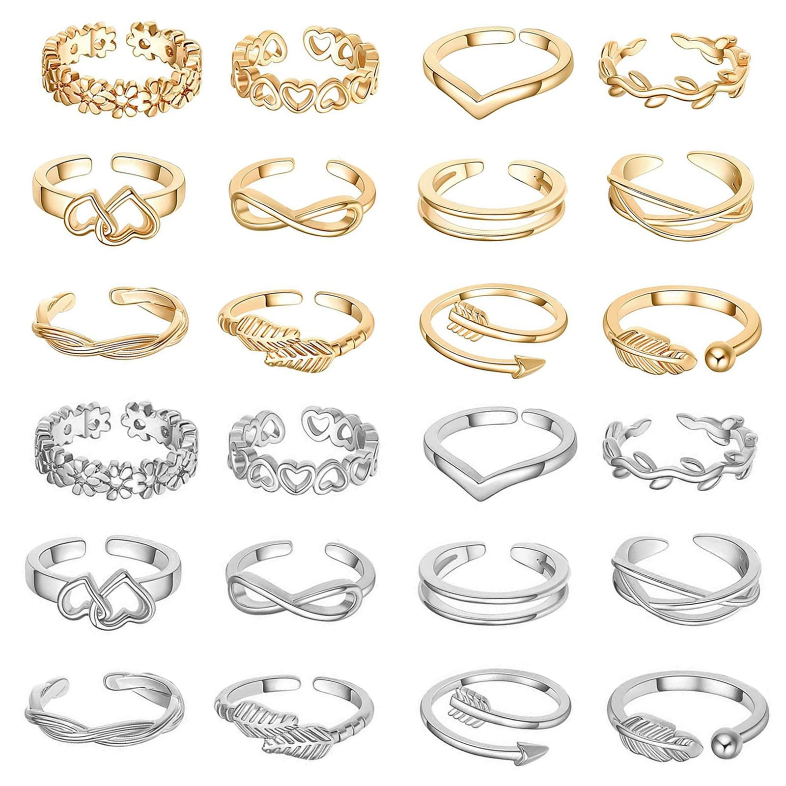 KONPJE 12PCS Toe Rings for Women 14K Gold/Silver Plated One Size, Set