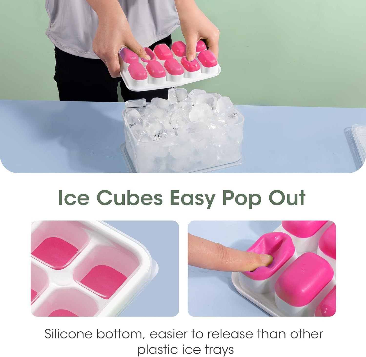 Silicone Ice Cube Trays 4 Pack with Lid Bin Scoop, Stackable Easy Release