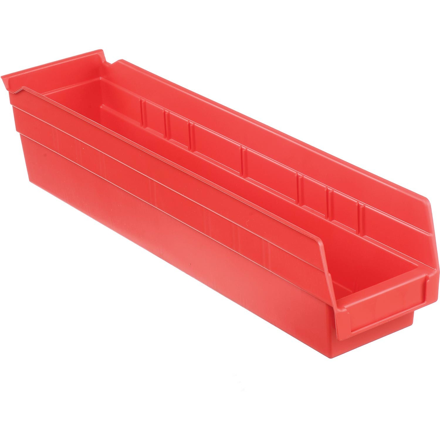 Akro-Mils 30128 Plastic Shelf Bin Nestable - 4-1/8"W x 17-7/8"D x 4"H Red Lot of
