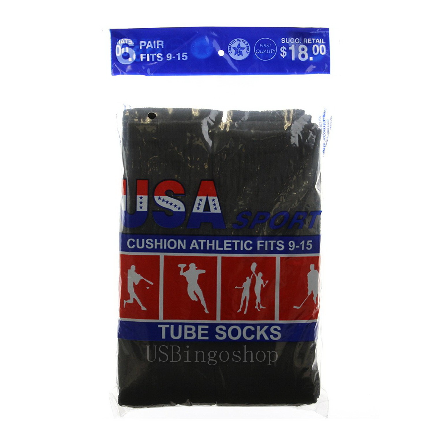 6 Pairs New Men's Cotton Athletic Sports Tube Socks 9-15 Black