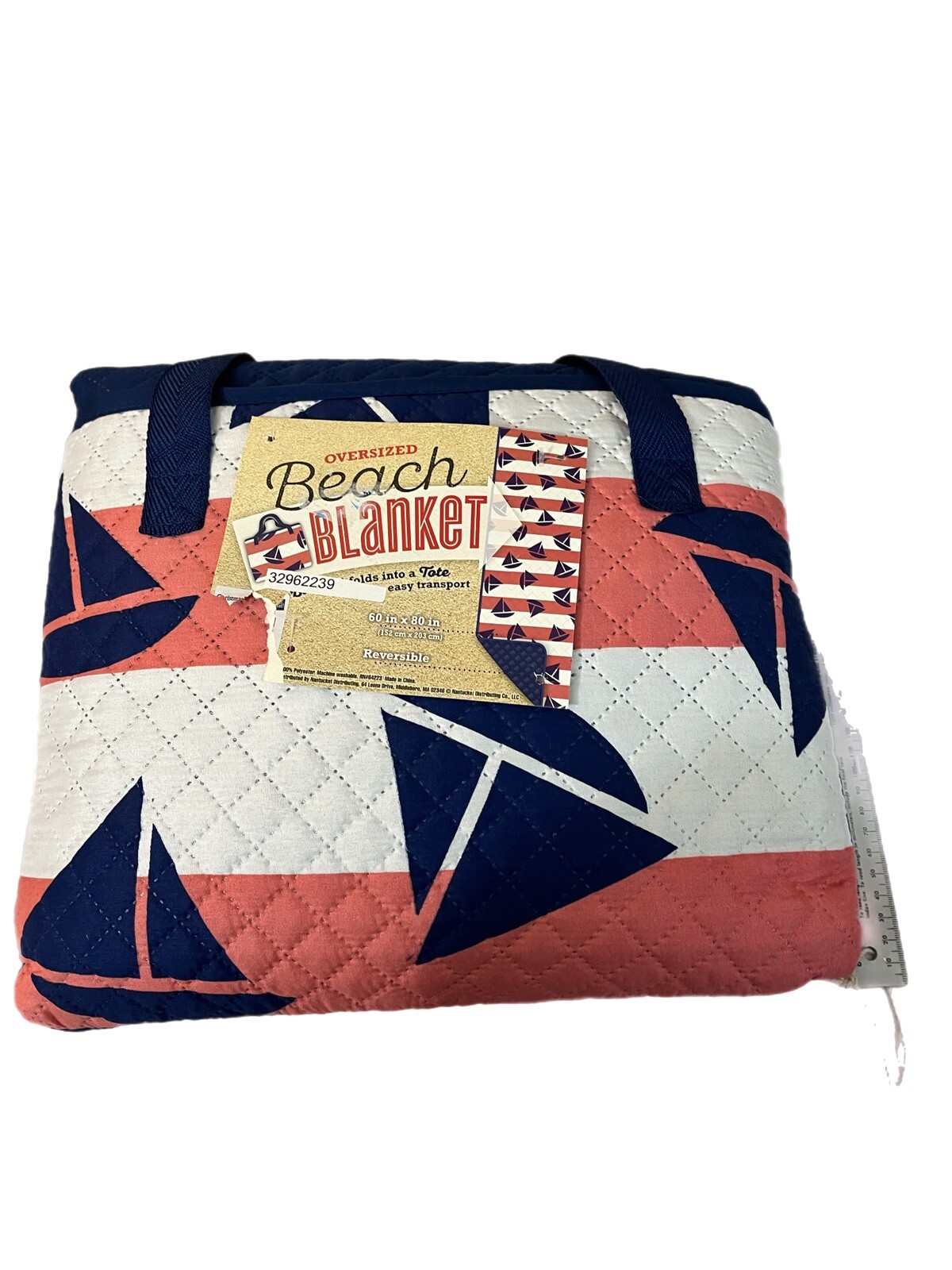 Oversized Reversible Beach Blanket 60” X 80” Folds Into Tote Bag MachineWashable