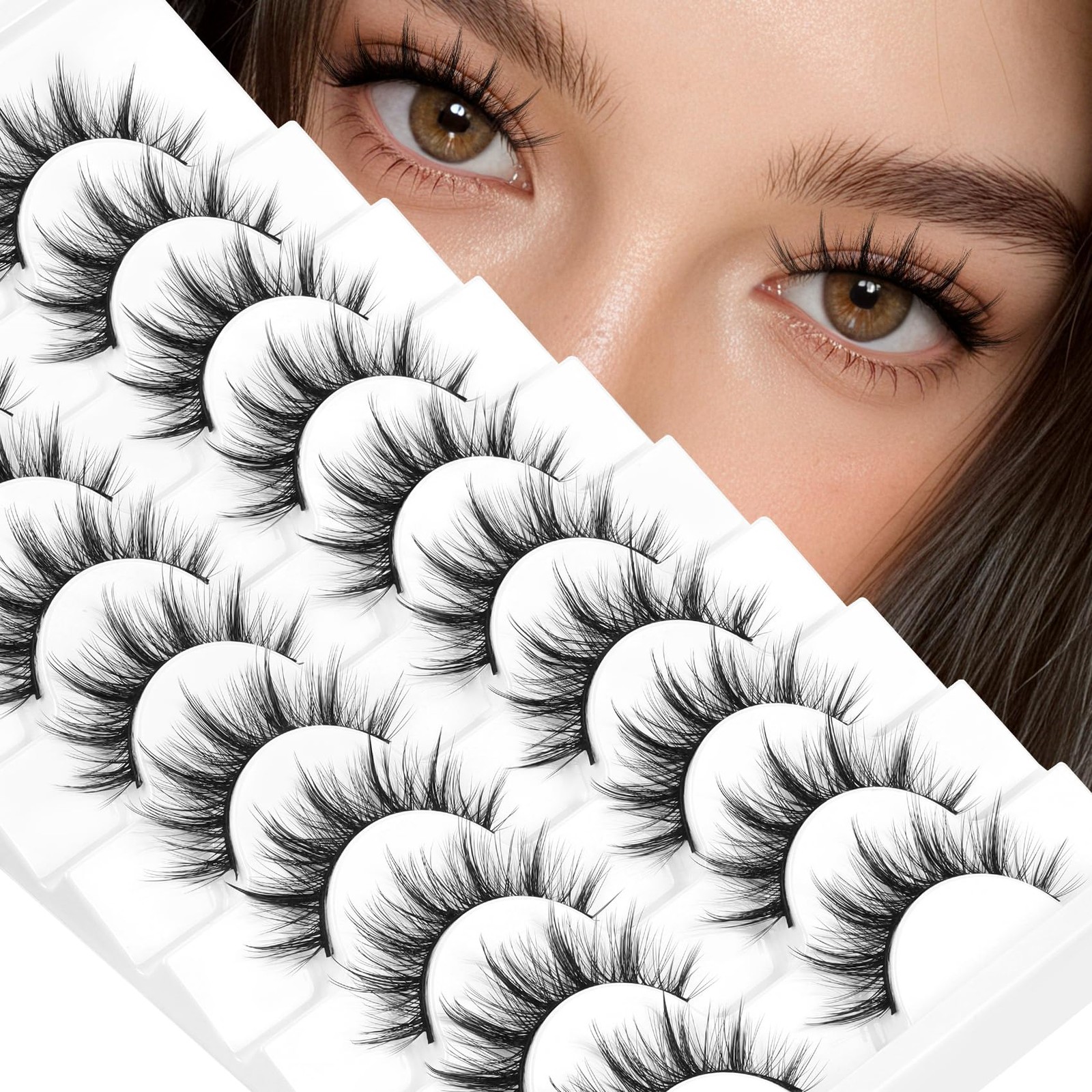Fyonas False Eyelashes Manga Lashes 10 Pairs Wispy 10 pair (Pack of 1), Black