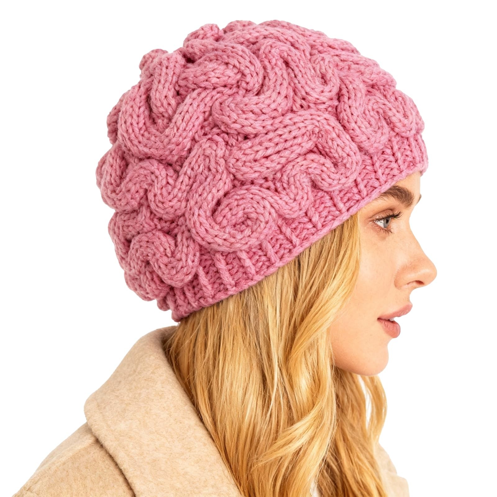 BOMHCS Knitted Crochet Men Women's Novelty Brain Beanies Knit Large, Pink
