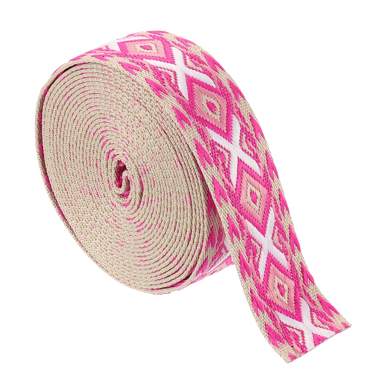 5Yards Cotton Webbing Strap 38mm Jacquard Webbing Purse Strap Rose Pink-White
