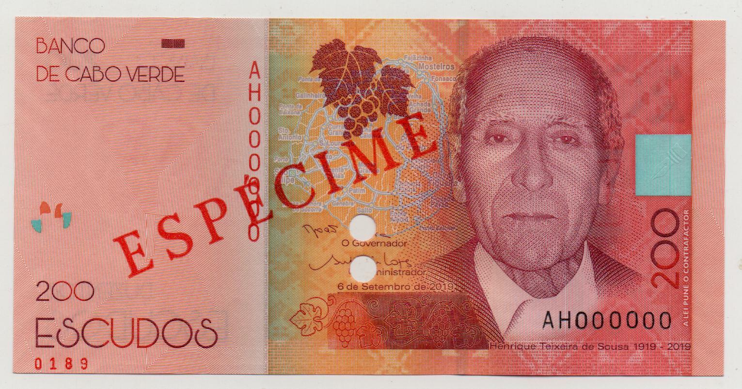 CAPE VERDE CABO VERDE 200 ESCUDOS 2019 PICK 71 SPECIMEN UNC