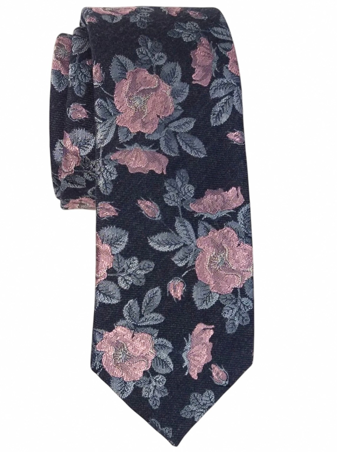 New Mens Bar III Fairmont Floral Print Navy Skinny Slim Neck Tie Necktie