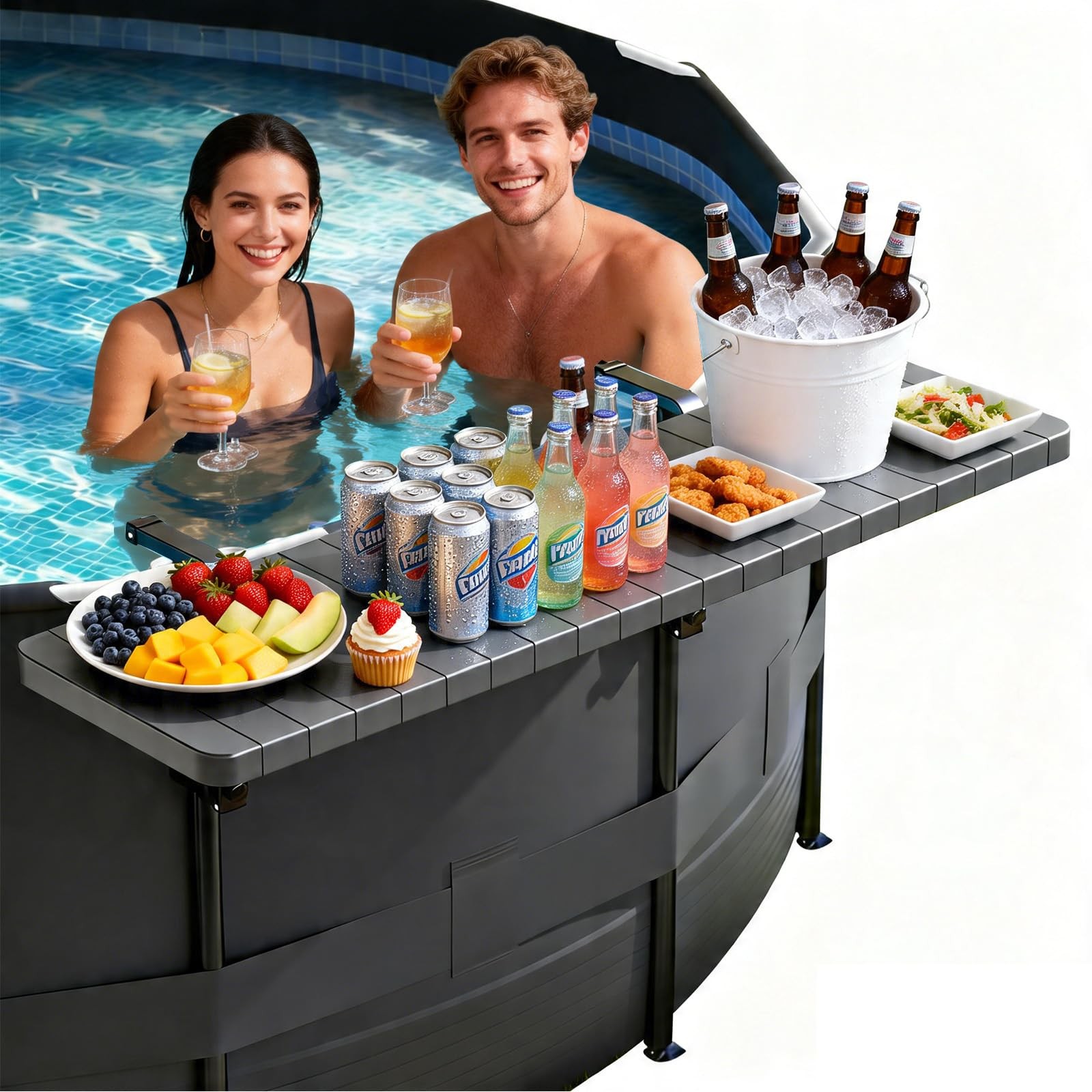 Pool Bar for Above Ground Pool, Pool Side Table with 49"×9.6" Rust-ABS Top, F...