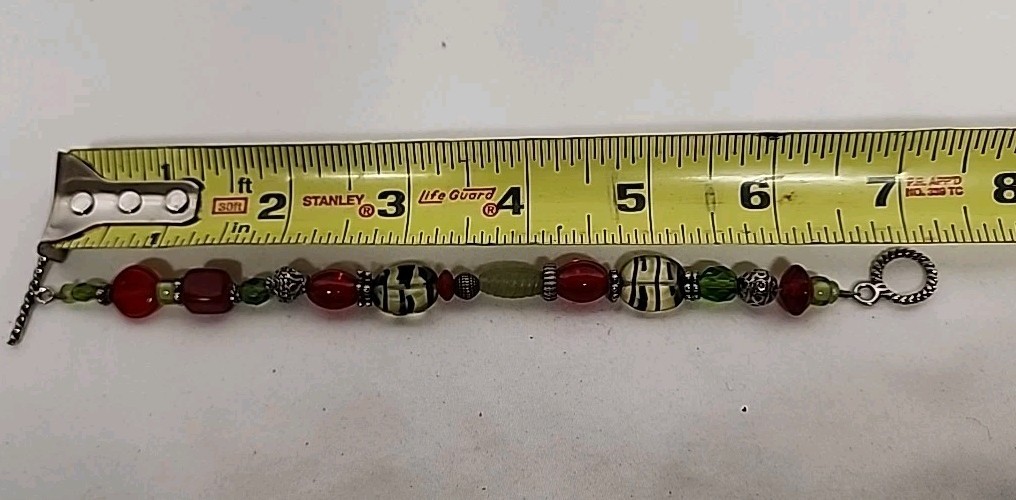 Silvertone Lampwork Urnanium Glass Bracelet