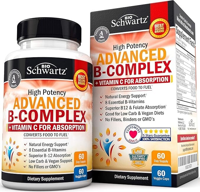 Vitamin B Complex with Vitamin C for Maximum Absorption Methylcobalamin b12 60ct