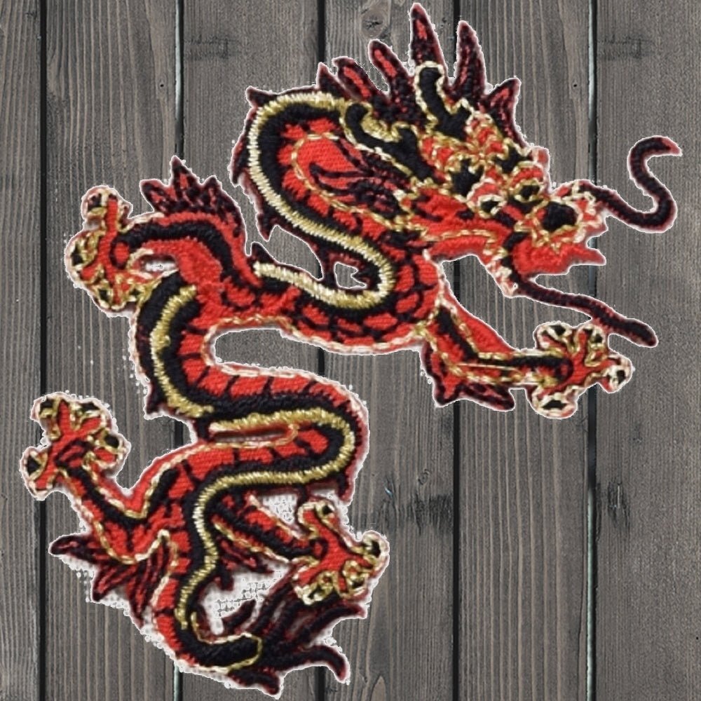Red Dragon Embroidered Patch, Facing Right — Iron On