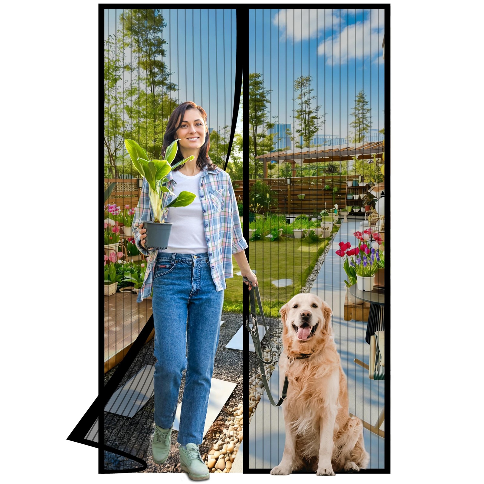 Magnetic Screen Door -Fit Door Size 36.0 x 80.0'' Retractable Screen Door Mes...