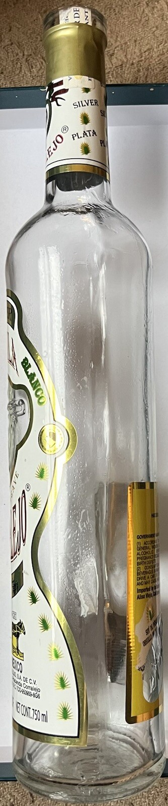 Empty 750 mL Corralejo Silver Blanco Tequila Liquor Bottle For Crafting Display