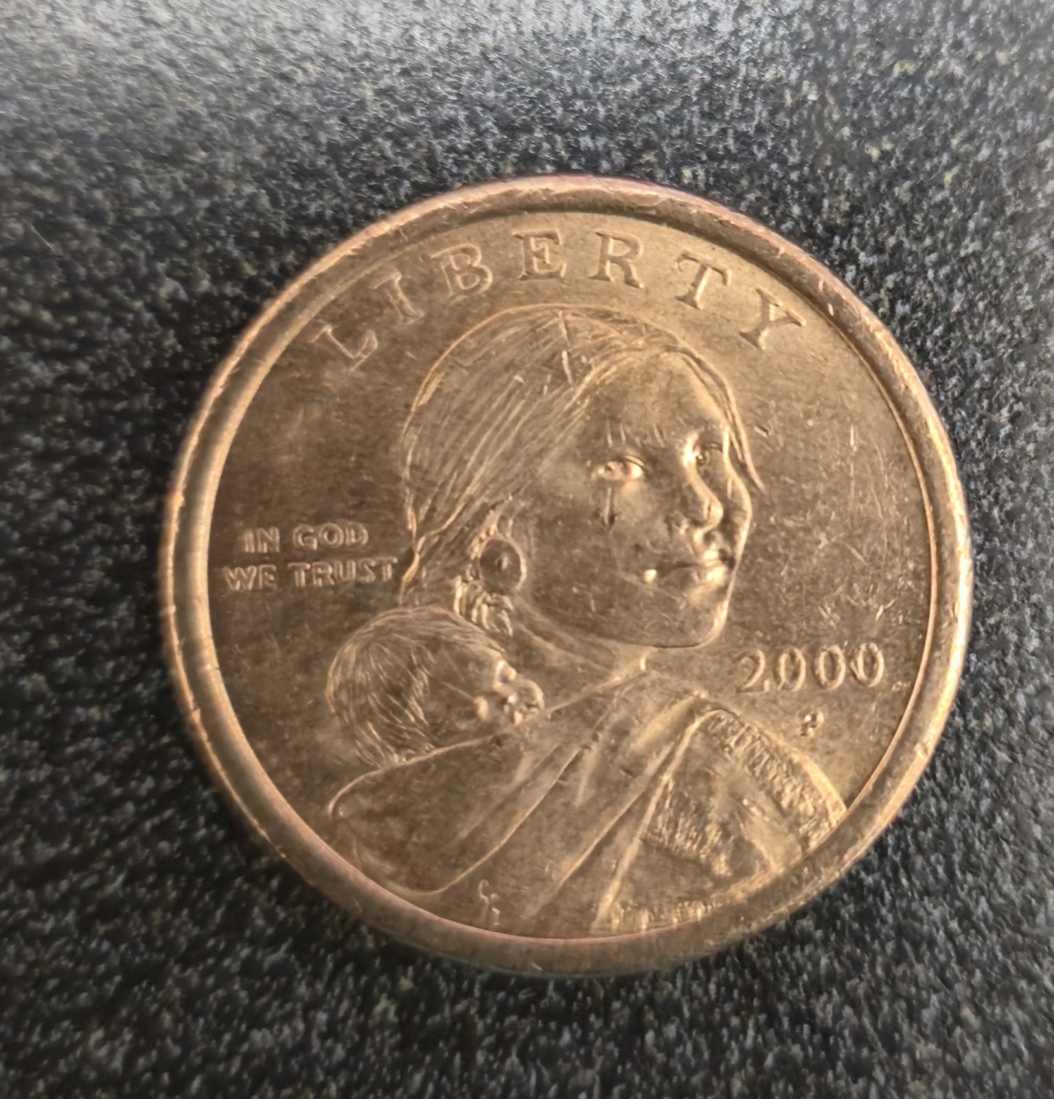 2000 P Sacagawea One Dollar Coin US Liberty Gold Color Philadelphia Mint