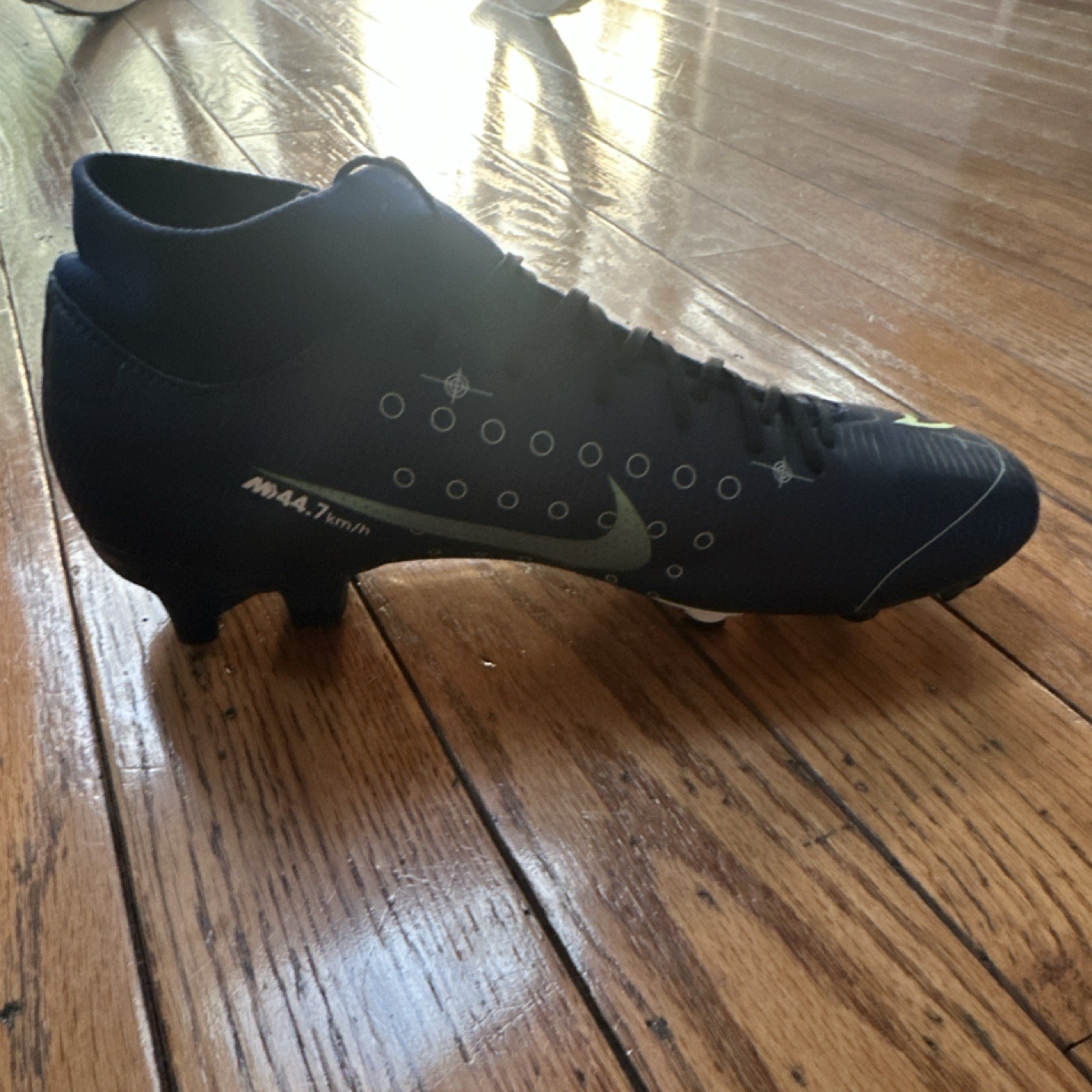 Nike MDS Navy Blue Light Green Graphic Print Mid Top Soccer Cleats Plastic