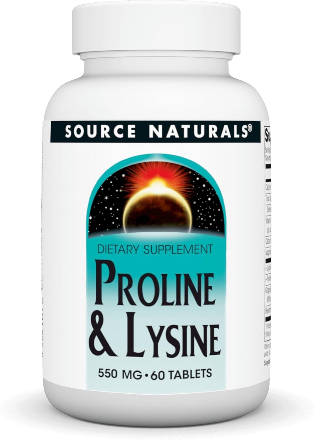 Source Naturals L-Proline & L-Lysine, 550mg - 60 Tablets 60 Count (Pack of 1)