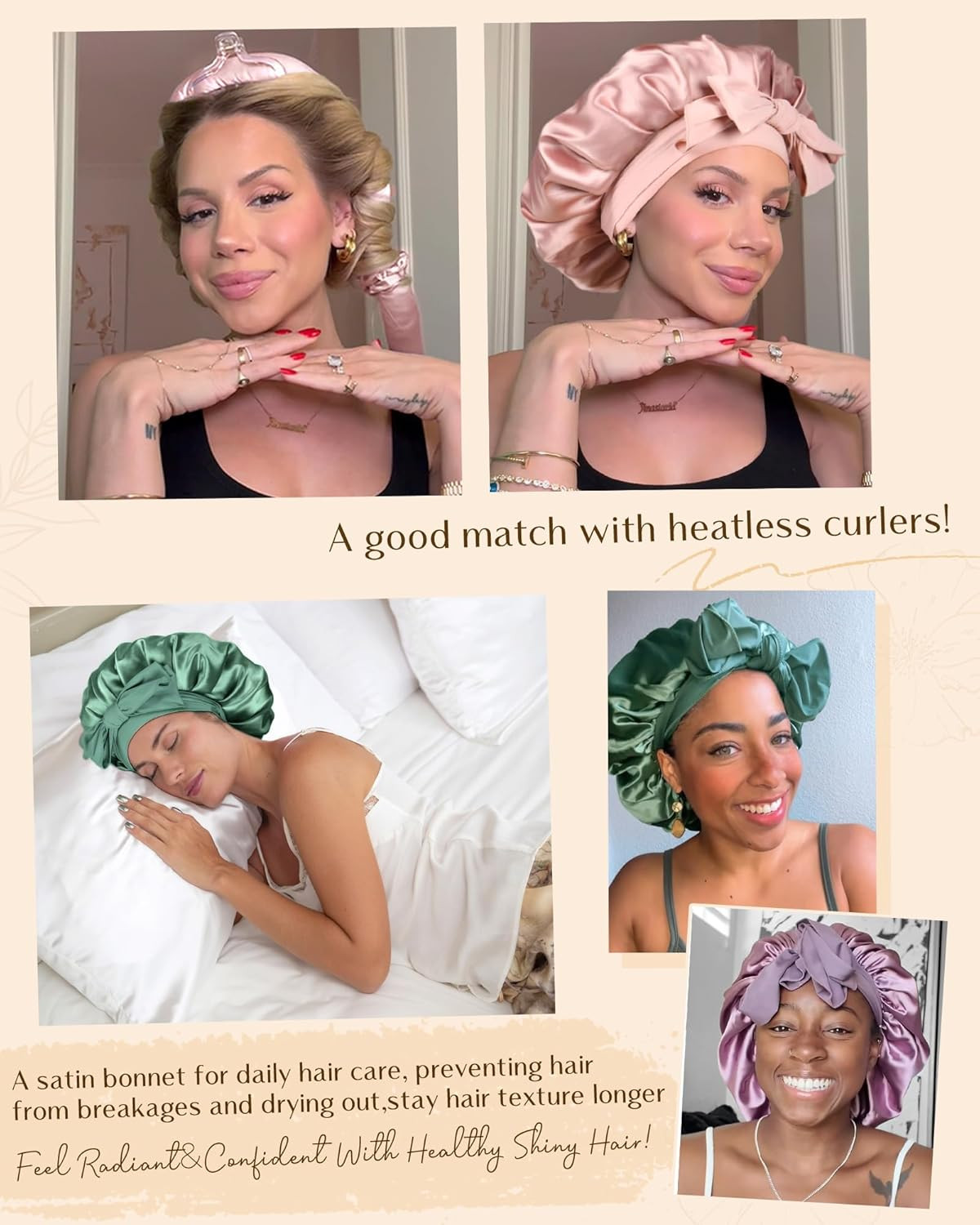 Adjustable Silk Bonnet for Sleeping Women Double Layer Satin Bonnet Reduce Frict