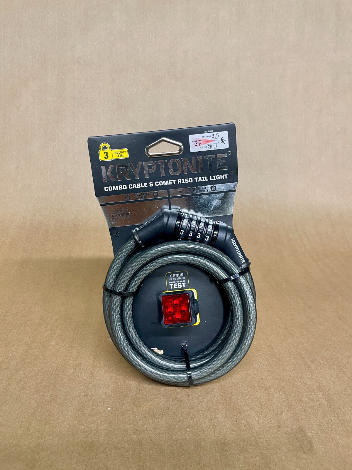 Kryptonite Combo Cable & Comet R150 Tail Light Combination Lock LEVEL-3