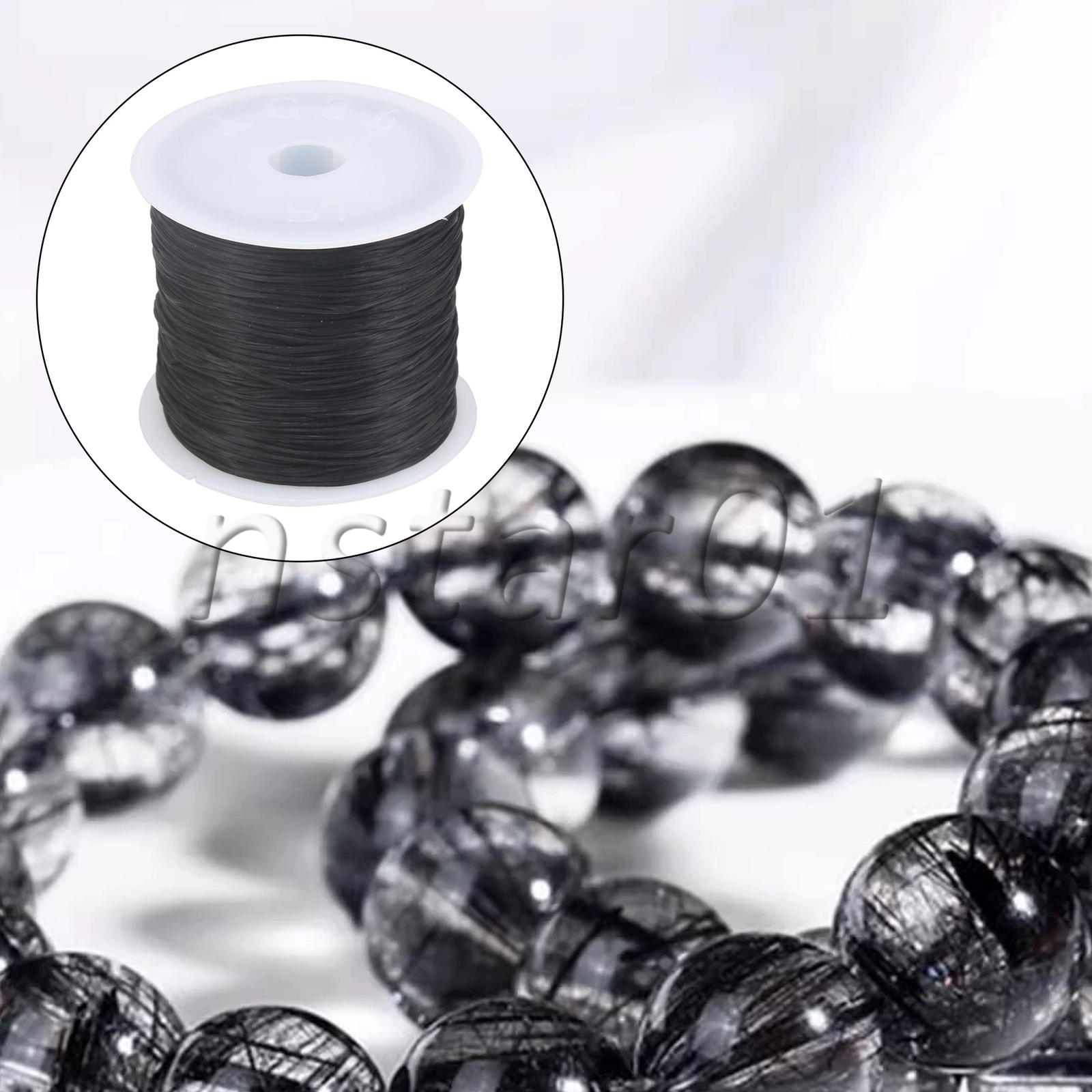 Flat Black Elastic Bracelet String Cord Stretchy Beading Thread Set of 3 Black