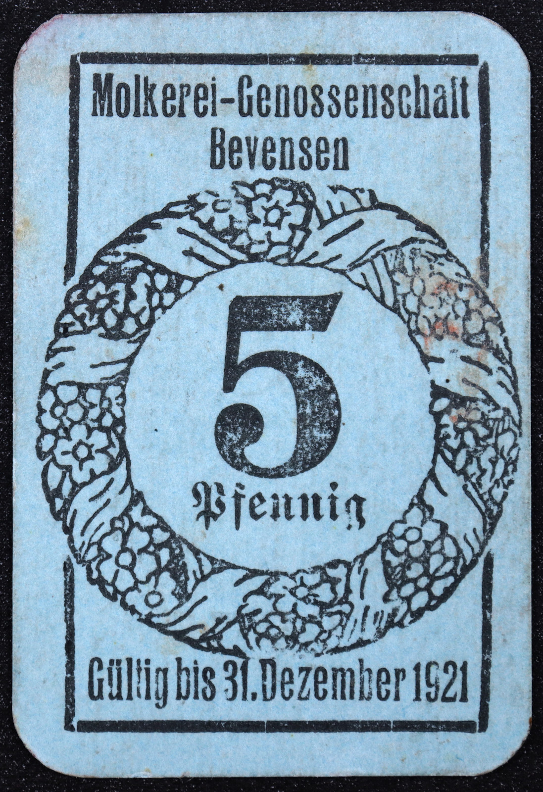 BEVENSEN exp. 1921 RARE "Molkerei-Genossenschaft" 5 Pfennig German Notgeld