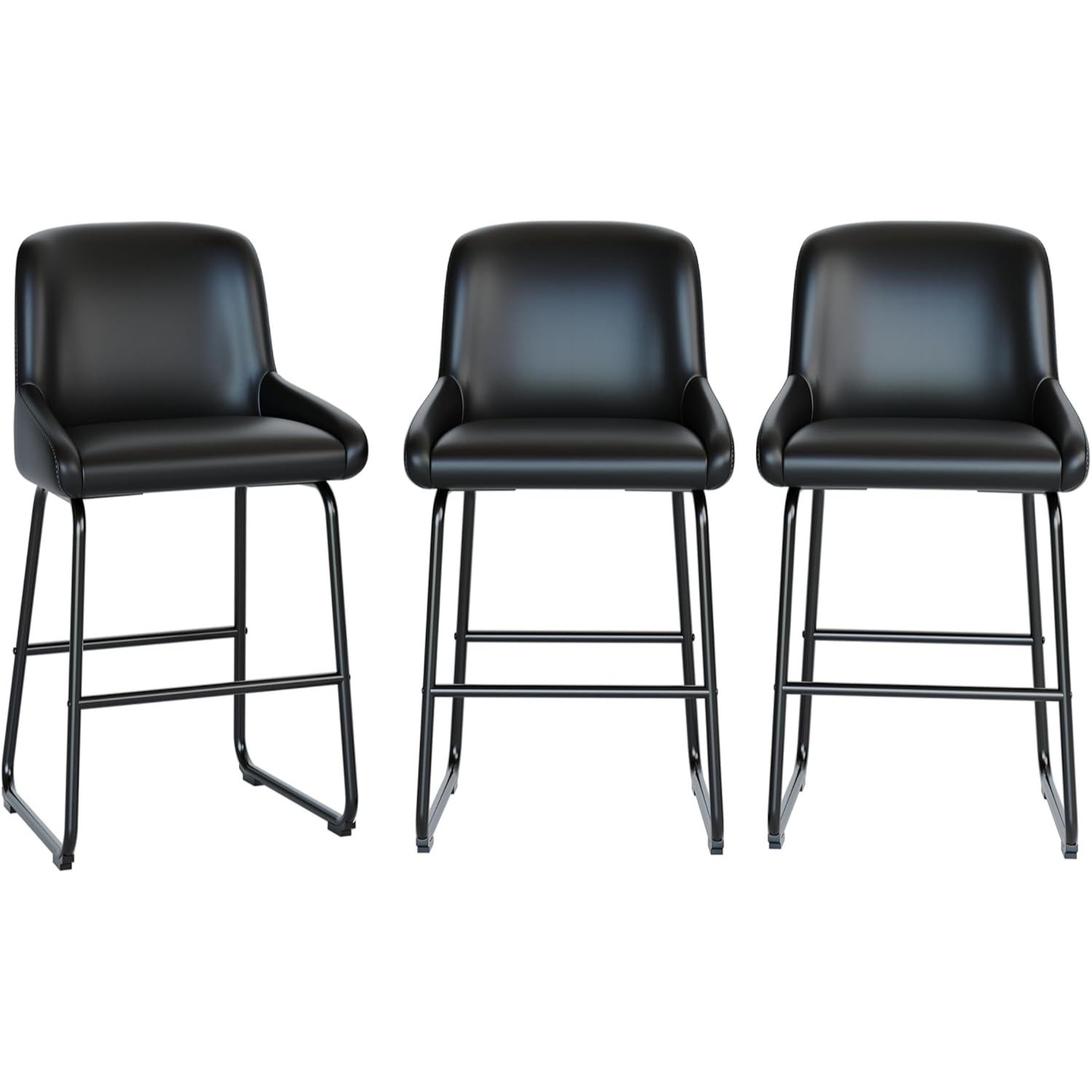PU Leather Barstools, Counter Height with Backrest & Footrest for Kitchen Island