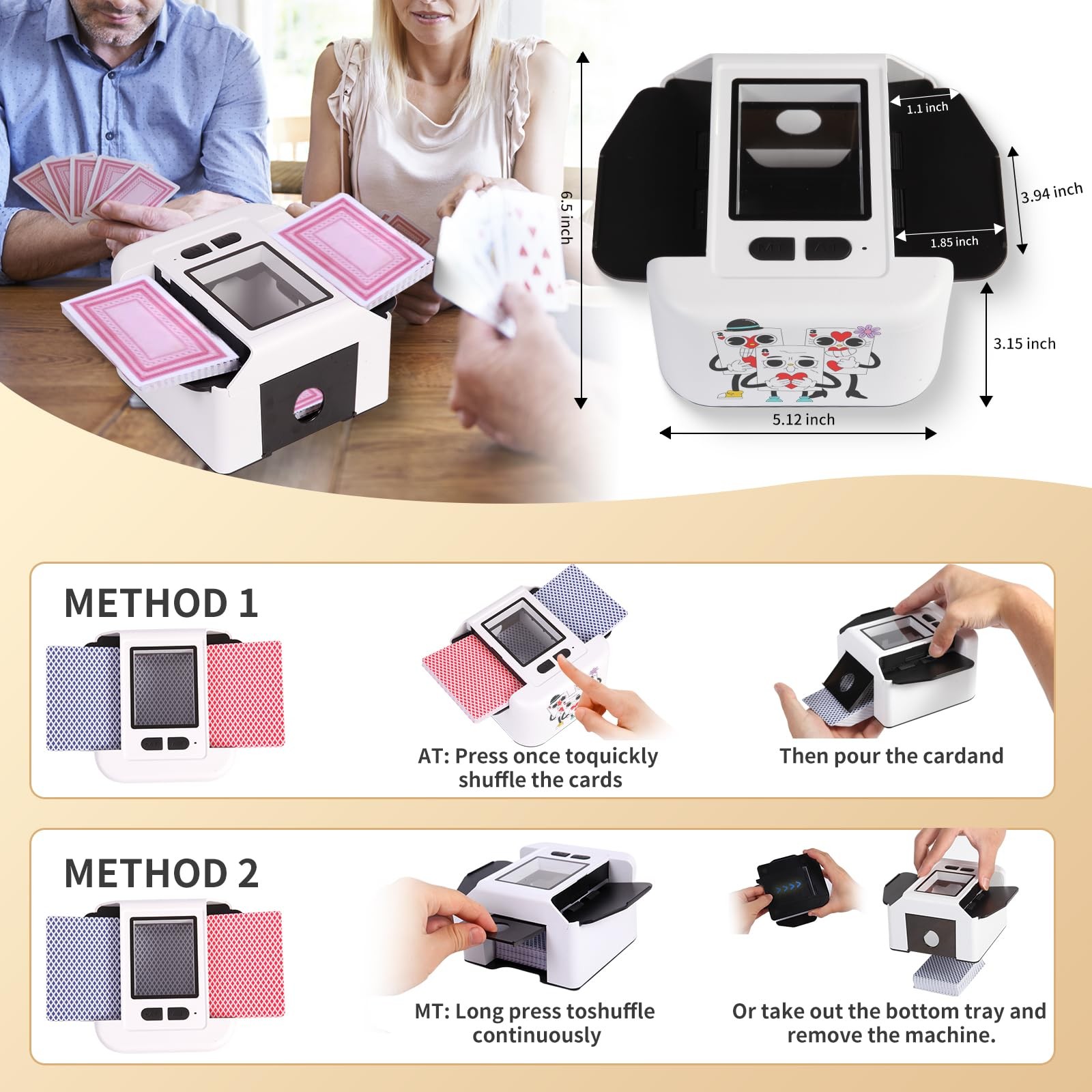 Automatic Card Shuffler 2 Deck, Quiet Card Shuffler Rechargeable, One-Press A...