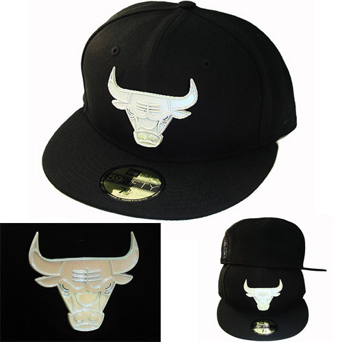 New Era NBA Chicago Bulls Black 5950 Fitted Hat Front Metal Polished Badge Cap