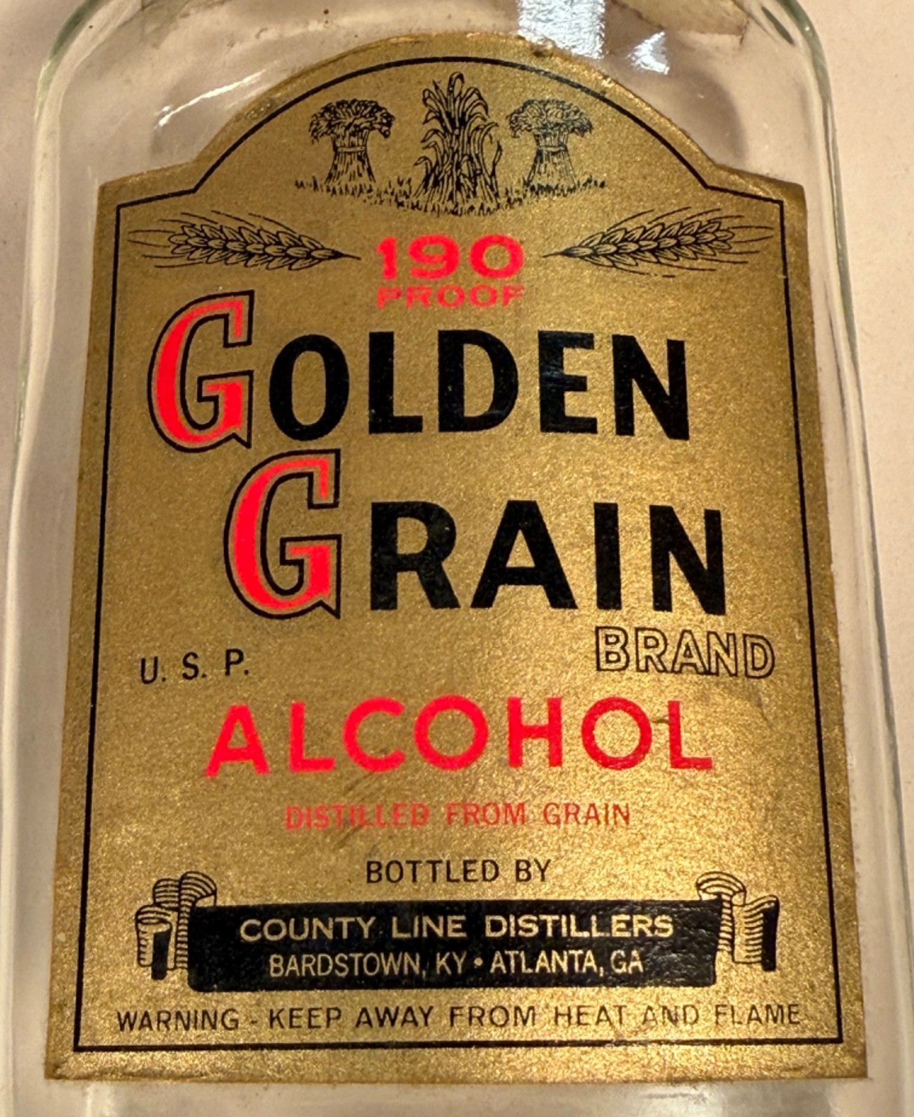 Golden Grain Brand 190 Proof EMPTY Bottle
