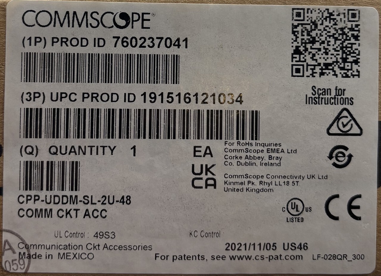 COMMSCOPE 760237041 CPP-UDDM-SL-2U-48 UNSHIELDED DISTRIBUTION PANEL 48 PORT
