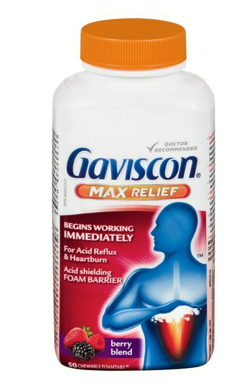 Gaviscon max relief berry blend heartburn acid reflex 50 count chewable CANADA