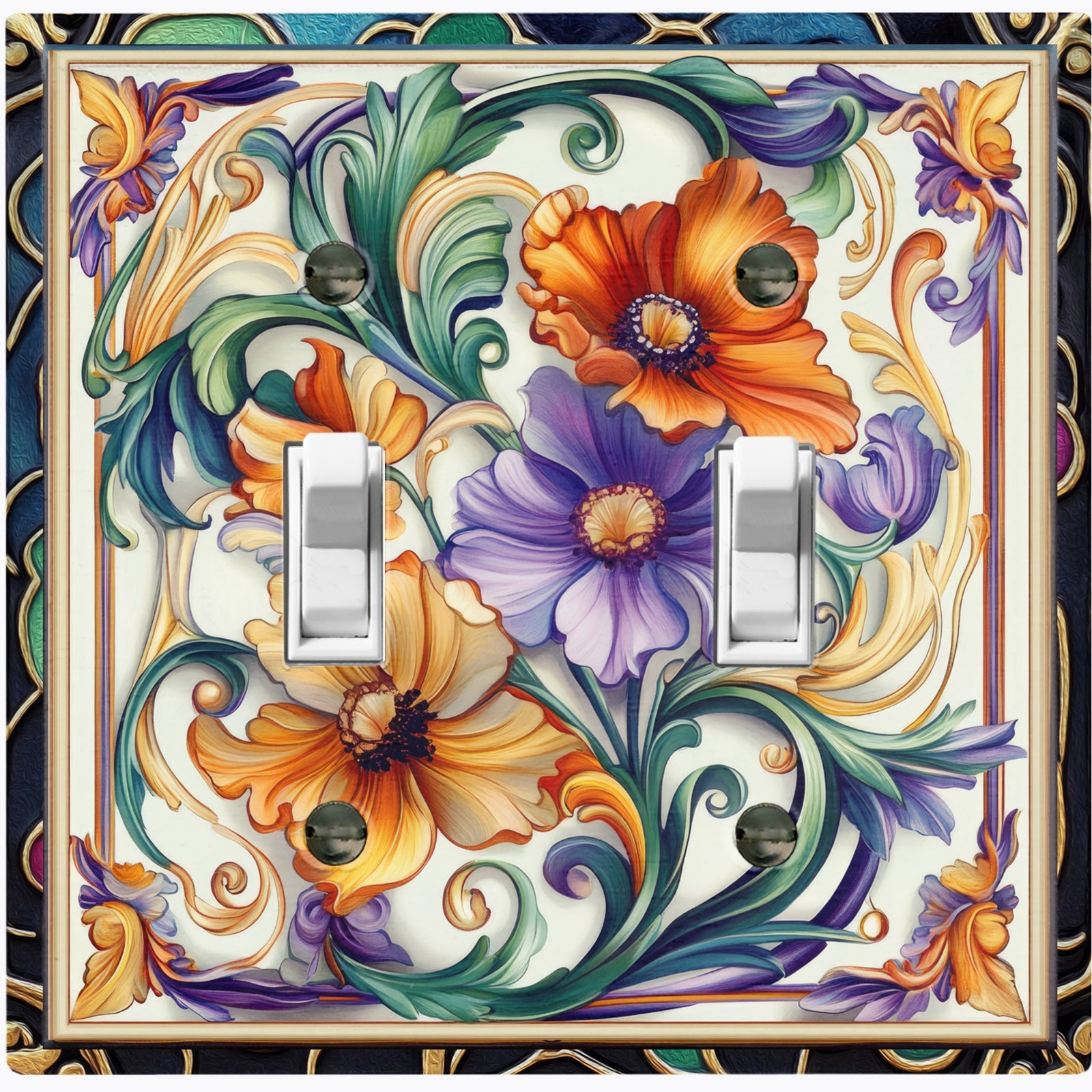Metal Light Switch Outlet Cover Decorative Wall Plate Colorful Flowers EFW105