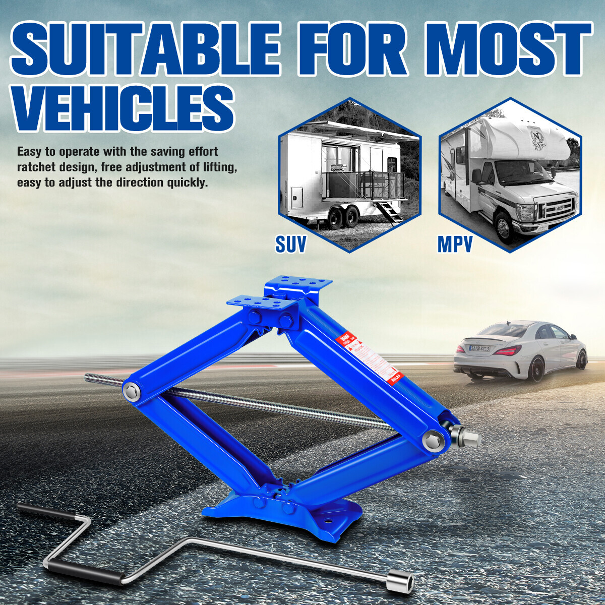 4 PCS 5000 LBS Blue RV Trailer Stabilizer Leveling Scissor Jacks w/ Crank Handle
