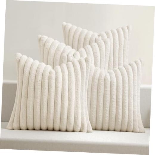 Faux Fur Plush Decorative Throw Pillow 18" x 18" (Pack of 4) Cream White