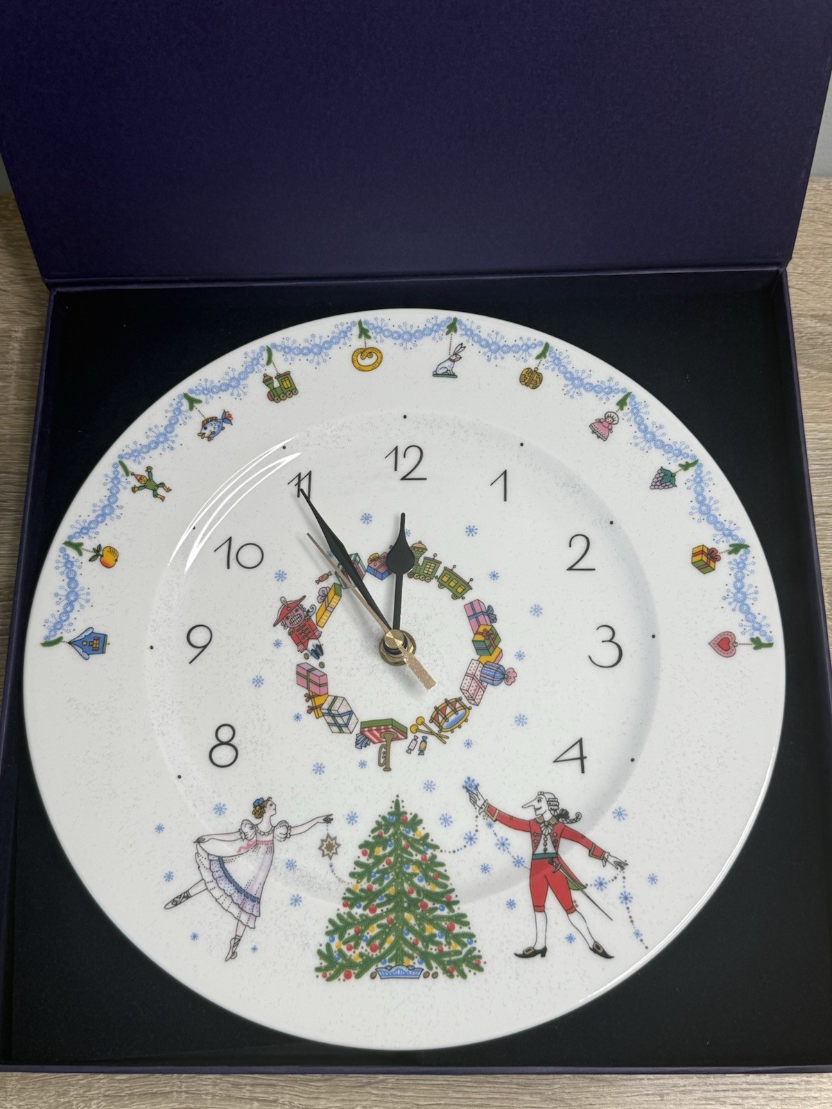 Imperial Porcelain Christmas Nutcracker Ballet Wall Clock Plate 12" New w/box