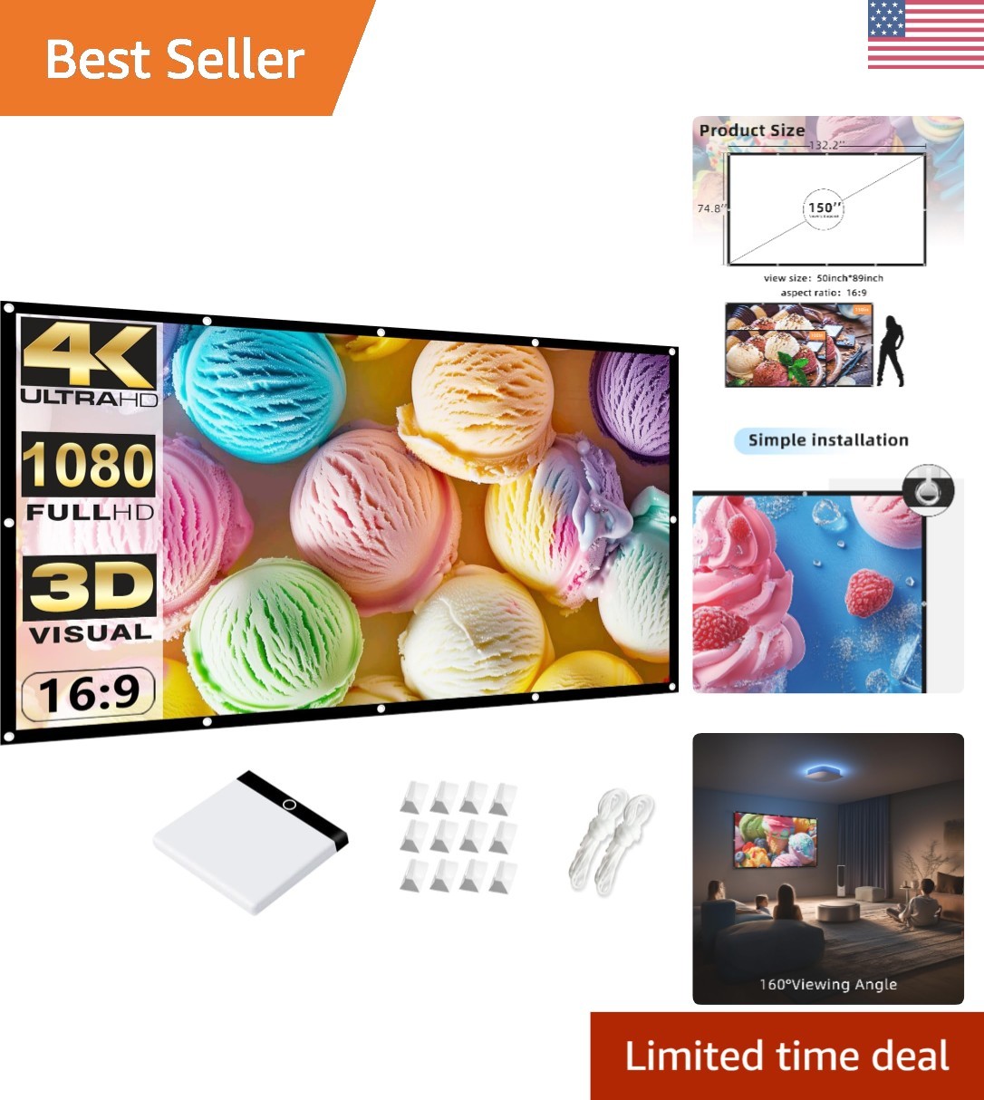Lightweight 4K HD Projector Screen - Effortless Setup for Movies & Presentations