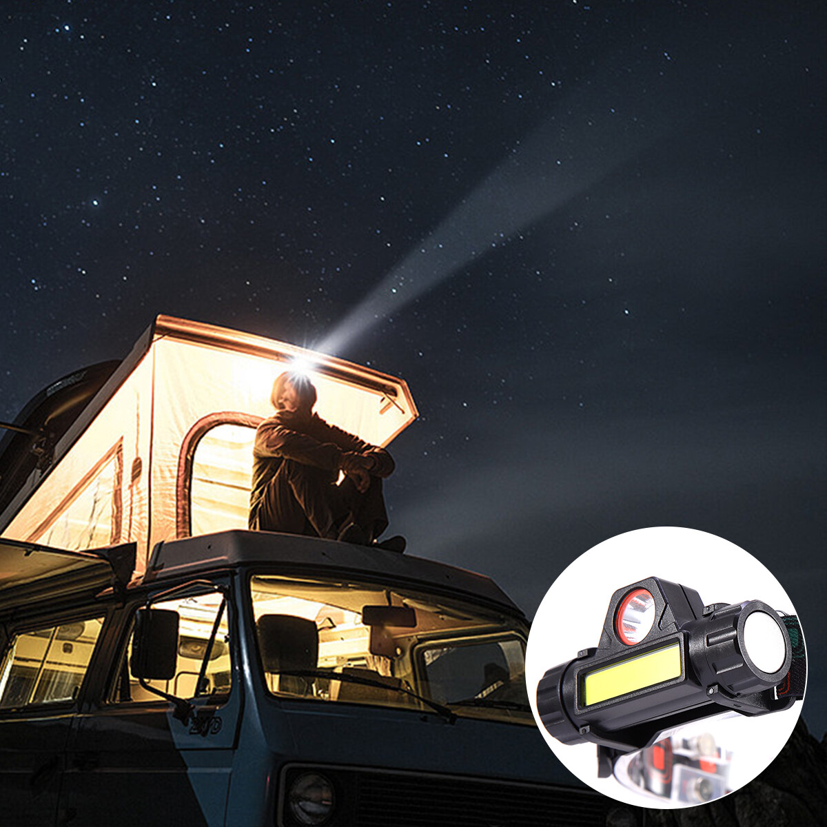 Lot Headlamp Rechargeable Forehead Head Light LED Lights 90°Rotation Flashlight