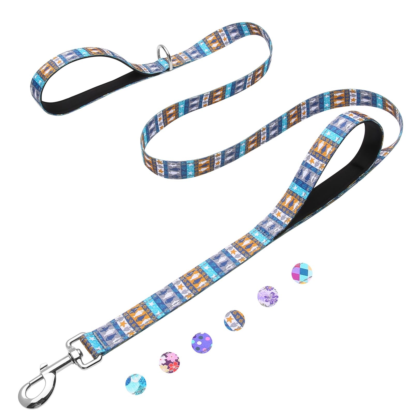6 FT Heavy Duty Blue Underwater World Dog Leash 2 Padded Handle Walking Lead