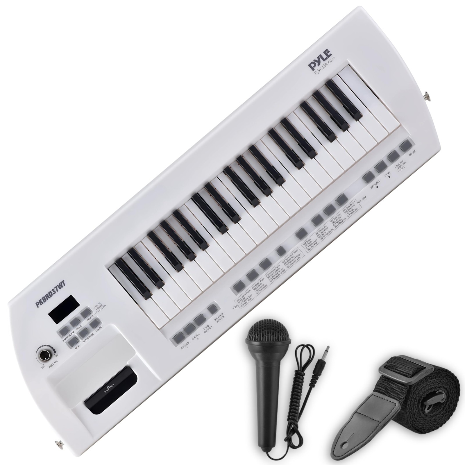 PYLE Electric Piano, 37 Keys Keyboard 200 Rhythms, White