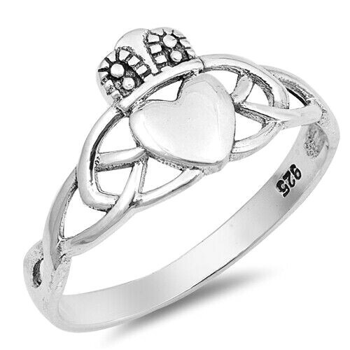 Claddagh Ring Sterling Silver 925 Oxidize Jewelry Selectable Face Height 10 mm