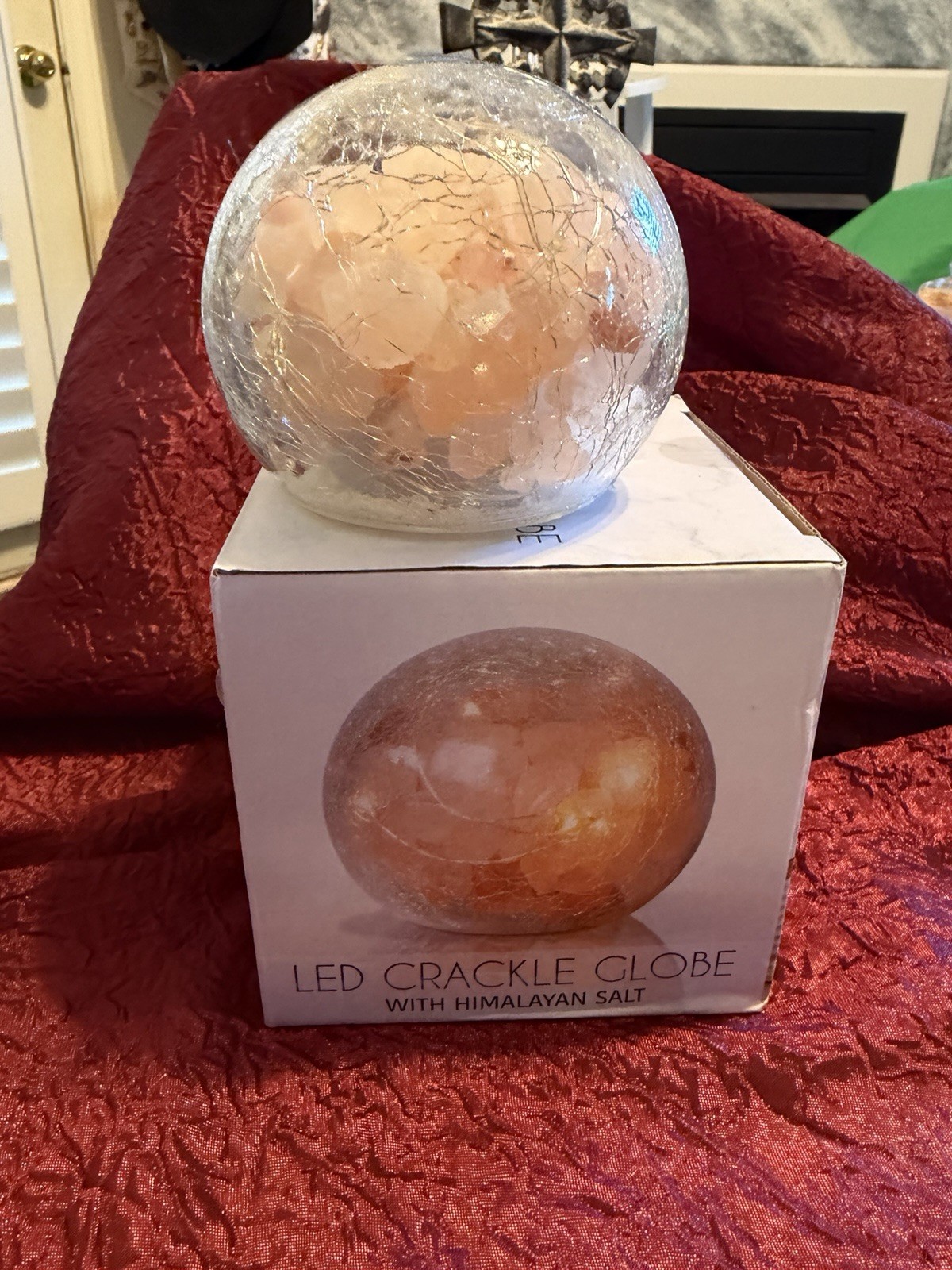 Crackle Glass Globe with Himalayan Salt New In Box