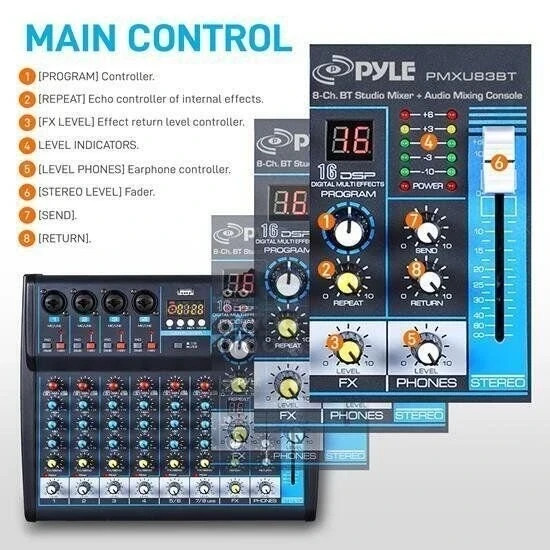 Pyle Pmxu83Bt 8 Ch Bt Mixer