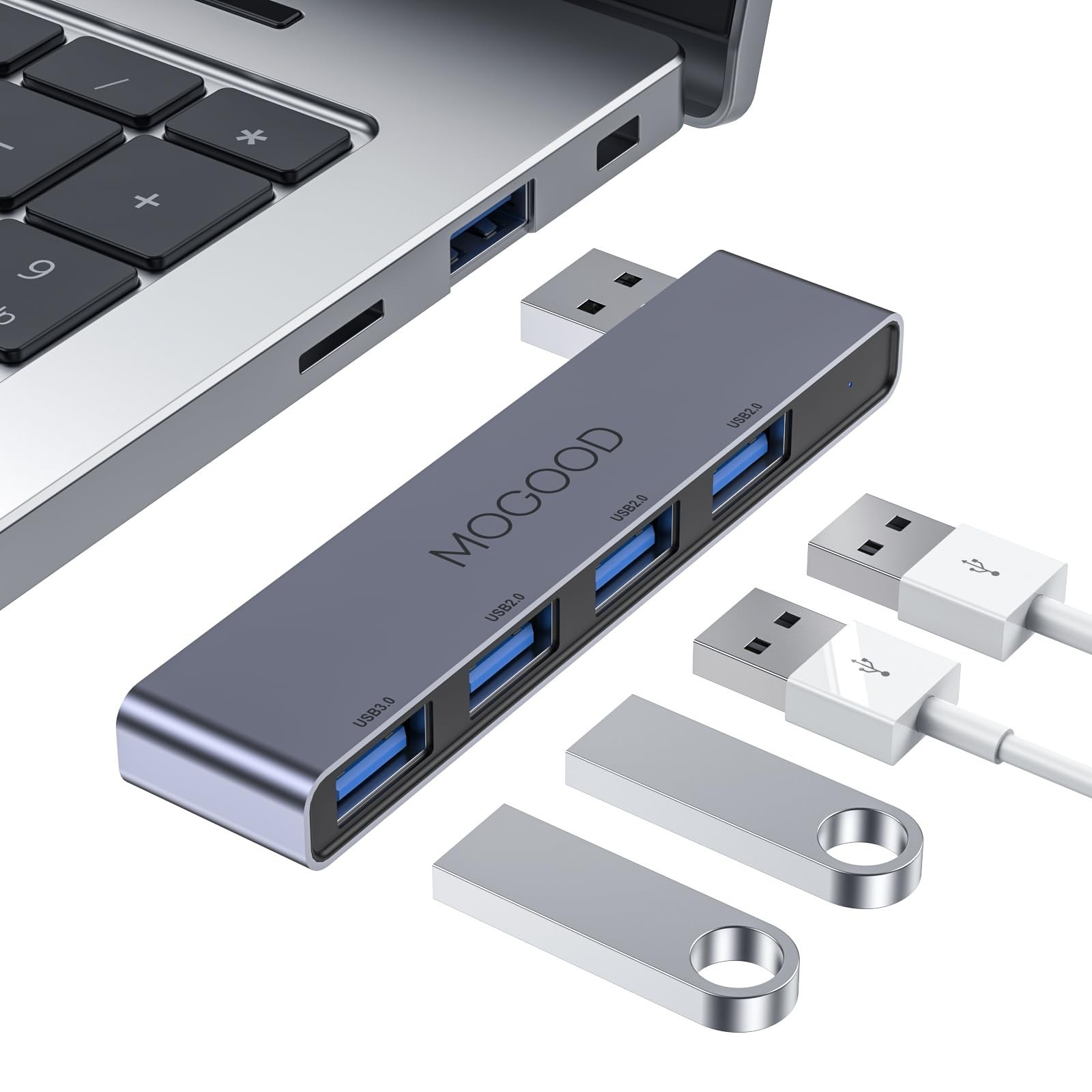 MOGOOD USB Hub 3.0, 4-Port USB Splitter – 1 USB 3.0 & 3 USB 2.0 Ports, No