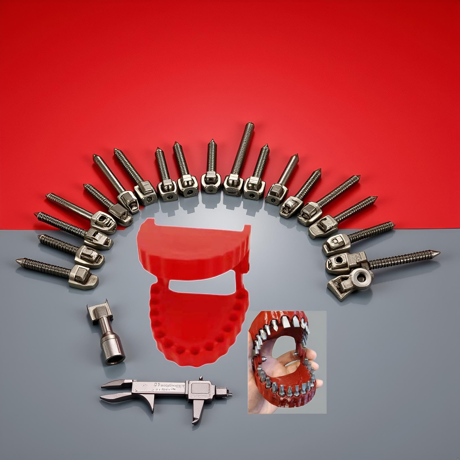 1pc Red Funny Denture Drill Bit Holder Teeth Model Design Screwdriver 6.35mm ...