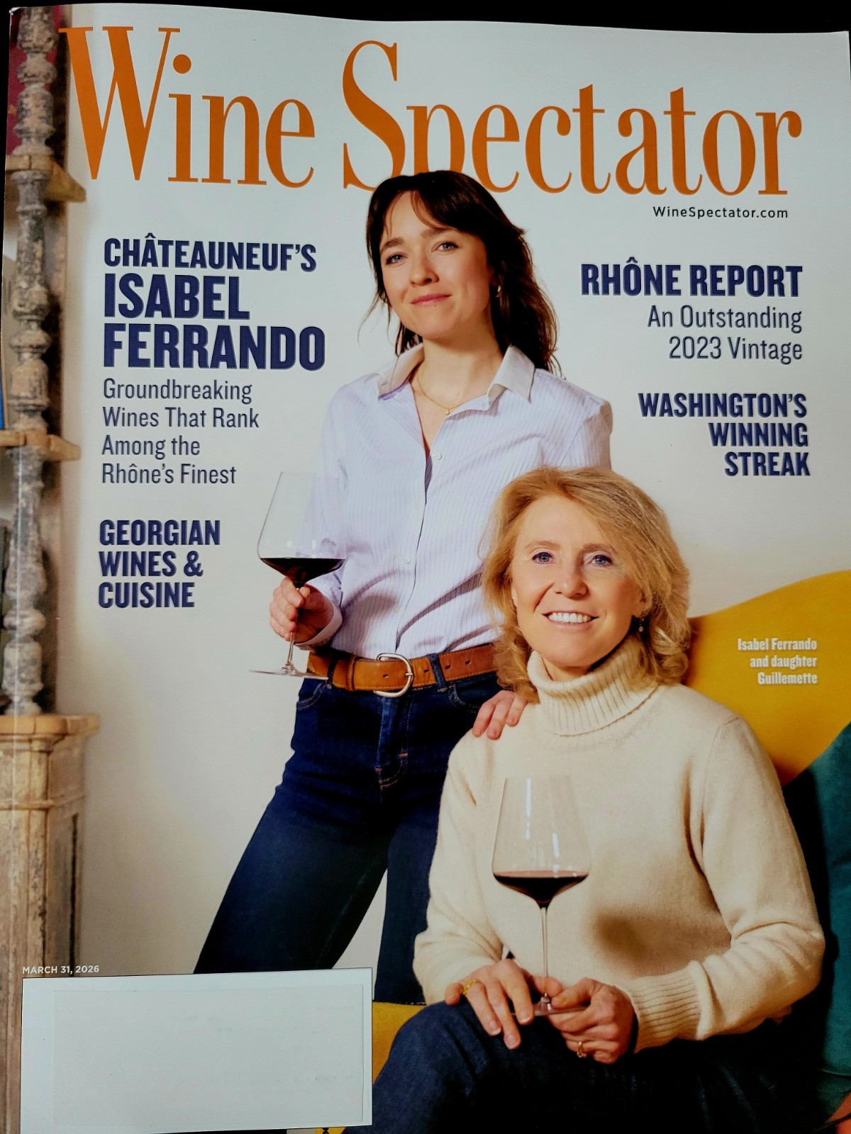 Wine Spectator Mag March 2026 Chateauneuf Isabel Ferrando + Georgian Wines